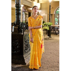 Mayawye Women's Silk Blend Paithani Weaving Saree With Unstitched Blouse 5.5Mtr (Mustard)