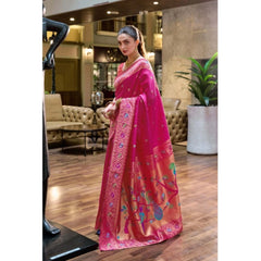 Mayawye Women's Silk Blend Paithani Weaving Saree With Unstitched Blouse 5.5Mtr (Pink)