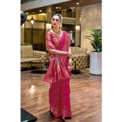 Mayawye Women's Silk Blend Paithani Weaving Saree With Unstitched Blouse 5.5Mtr (Pink)