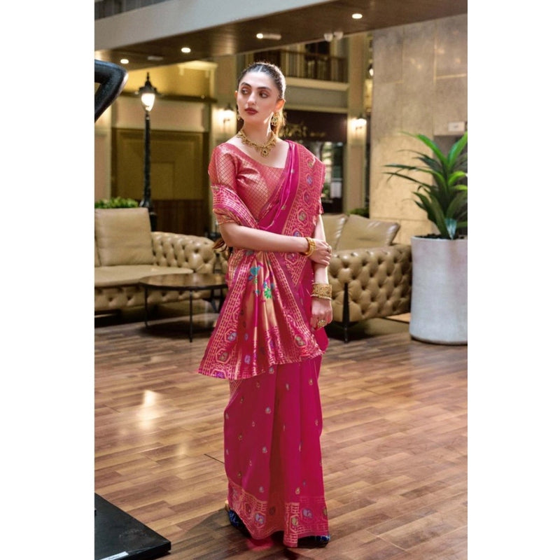 Mayawye Women's Silk Blend Paithani Weaving Saree With Unstitched Blouse 5.5Mtr (Pink)