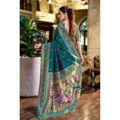 Mayawye Women's Silk Blend Paithani Weaving Saree With Unstitched Blouse 5.5Mtr (Teal)