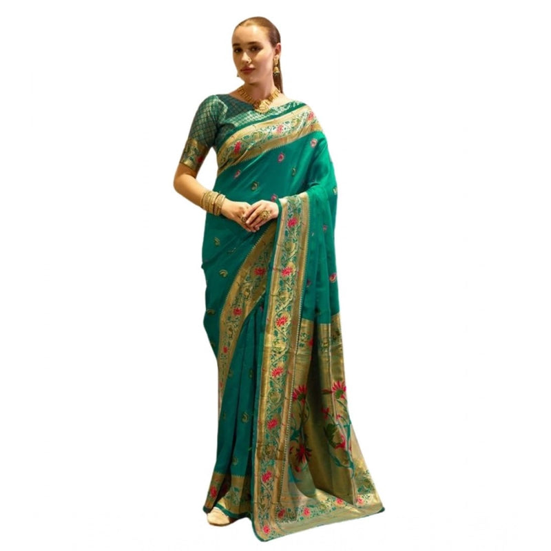 Mayawye Women's Silk Blend Zari Woven Saree With Unstitched Blouse 5.5Mtr (Green)