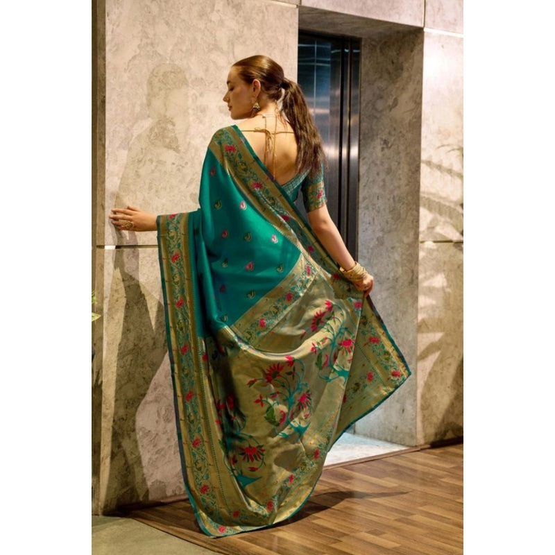 Mayawye Women's Silk Blend Zari Woven Saree With Unstitched Blouse 5.5Mtr (Green)