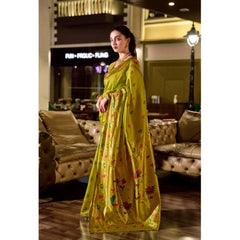 Mayawye Women's Silk Blend Zari Woven Saree With Unstitched Blouse 5.5Mtr (Lime Green)