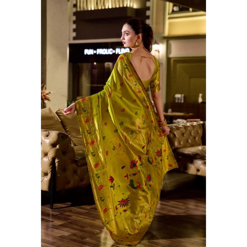 Mayawye Women's Silk Blend Zari Woven Saree With Unstitched Blouse 5.5Mtr (Lime Green)