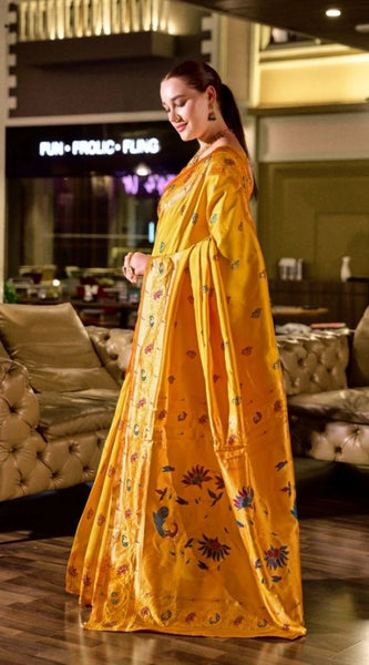 Mayawye Women's Silk Blend Zari Woven Saree With Unstitched Blouse 5.5Mtr (Mustard)