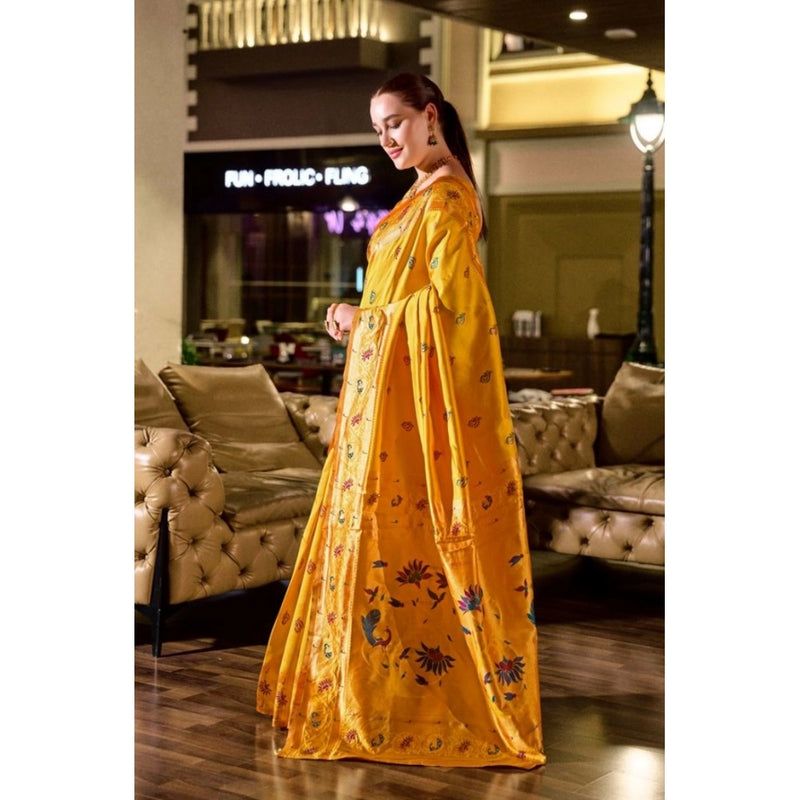 Mayawye Women's Silk Blend Zari Woven Saree With Unstitched Blouse 5.5Mtr (Mustard)