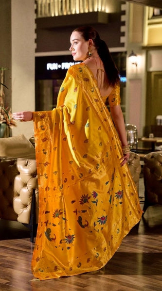 Mayawye Women's Silk Blend Zari Woven Saree With Unstitched Blouse 5.5Mtr (Mustard)