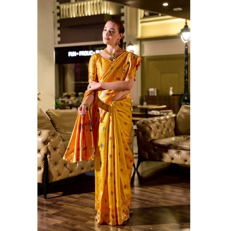 Mayawye Women's Silk Blend Zari Woven Saree With Unstitched Blouse 5.5Mtr (Mustard)