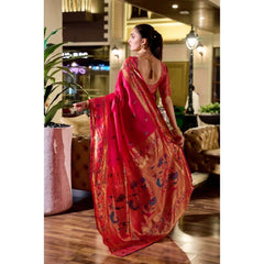 Mayawye Women's Silk Blend Zari Woven Saree With Unstitched Blouse 5.5Mtr (Pink)