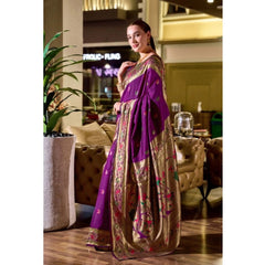 Mayawye Women's Silk Blend Zari Woven Saree With Unstitched Blouse 5.5Mtr (Purple)