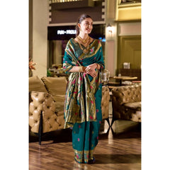 Mayawye Women's Silk Blend Zari Woven Saree With Unstitched Blouse 5.5Mtr (Teal)