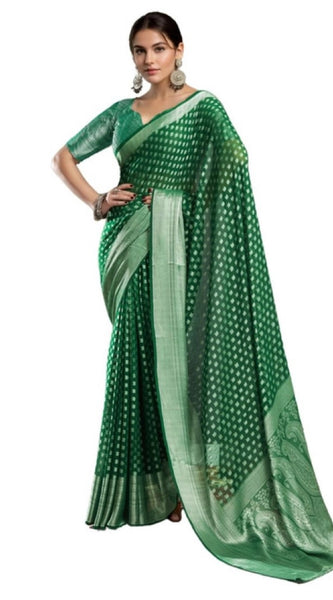 Mayawye Women's Georgette Weaving Saree With Unstitched Blouse 5.5Mtr (Green)