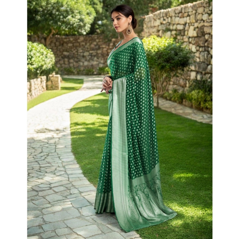 Mayawye Women's Georgette Weaving Saree With Unstitched Blouse 5.5Mtr (Green)