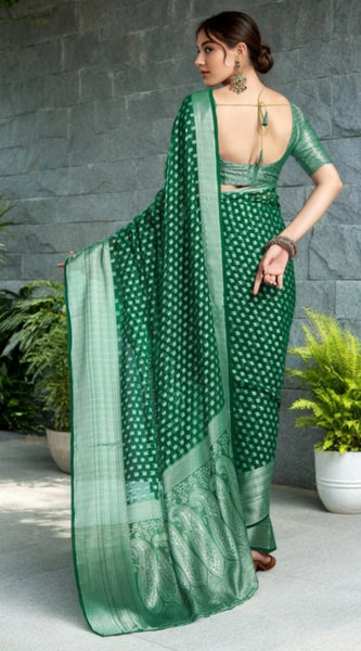 Mayawye Women's Georgette Weaving Saree With Unstitched Blouse 5.5Mtr (Green)