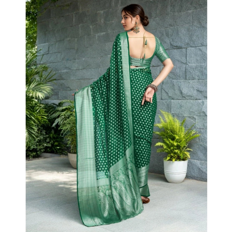 Mayawye Women's Georgette Weaving Saree With Unstitched Blouse 5.5Mtr (Green)