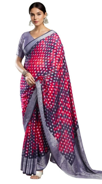 Mayawye Women's Georgette Weaving Saree With Unstitched Blouse 5.5Mtr (Pink)