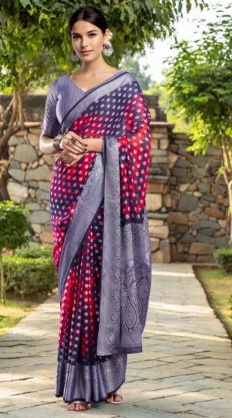Mayawye Women's Georgette Weaving Saree With Unstitched Blouse 5.5Mtr (Pink)