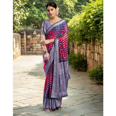 Mayawye Women's Georgette Weaving Saree With Unstitched Blouse 5.5Mtr (Pink)
