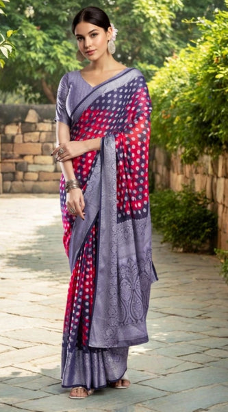 Mayawye Women's Georgette Weaving Saree With Unstitched Blouse 5.5Mtr (Pink)