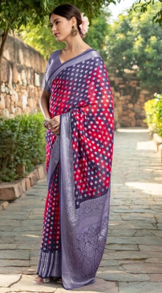 Mayawye Women's Georgette Weaving Saree With Unstitched Blouse 5.5Mtr (Pink)