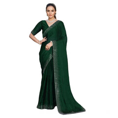 Mayawye Women's Rangoli Diamond Weaving - Stone Work Saree With Unstitched Blouse 5.5Mtr (Green)