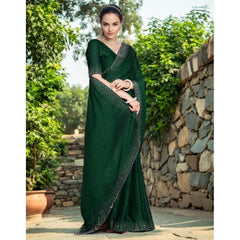 Mayawye Women's Rangoli Diamond Weaving - Stone Work Saree With Unstitched Blouse 5.5Mtr (Green)