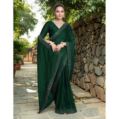 Mayawye Women's Rangoli Diamond Weaving - Stone Work Saree With Unstitched Blouse 5.5Mtr (Green)