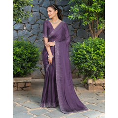 Mayawye Women's Rangoli Diamond Weaving - Stone Work Saree With Unstitched Blouse 5.5Mtr (Lavender)