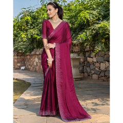 Mayawye Women's Rangoli Diamond Weaving - Stone Work Saree With Unstitched Blouse 5.5Mtr (Maroon)