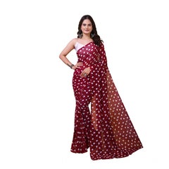 Mayawye Women's Georgette Printed Saree With Unstitched Blouse 5.5Mtr (Maroon)