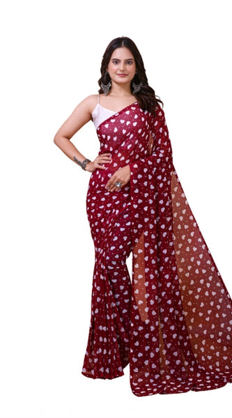 Mayawye Women's Georgette Printed Saree With Unstitched Blouse 5.5Mtr (Maroon)