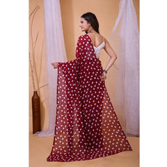 Mayawye Women's Georgette Printed Saree With Unstitched Blouse 5.5Mtr (Maroon)