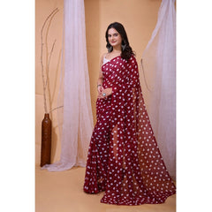 Mayawye Women's Georgette Printed Saree With Unstitched Blouse 5.5Mtr (Maroon)