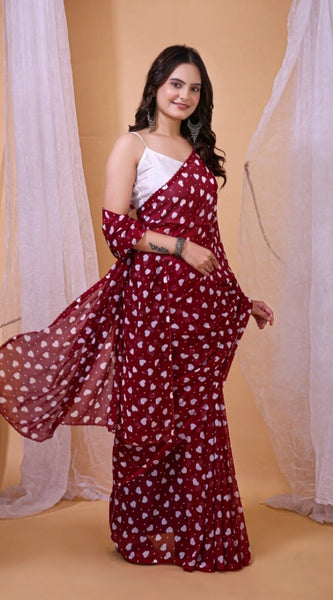 Mayawye Women's Georgette Printed Saree With Unstitched Blouse 5.5Mtr (Maroon)