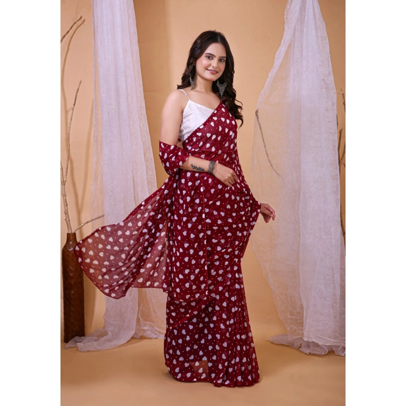 Mayawye Women's Georgette Printed Saree With Unstitched Blouse 5.5Mtr (Maroon)