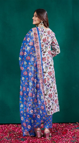 Mayawye Women's Cotton Blend Printed Kurti With Pant Dupatta Set (Multicolor)