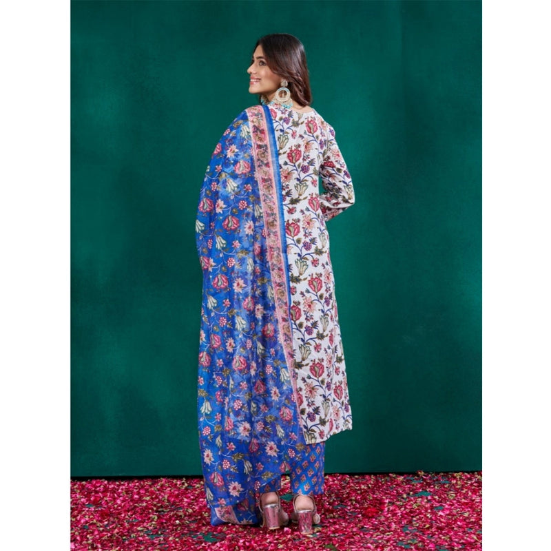 Mayawye Women's Cotton Blend Printed Kurti With Pant Dupatta Set (Multicolor)