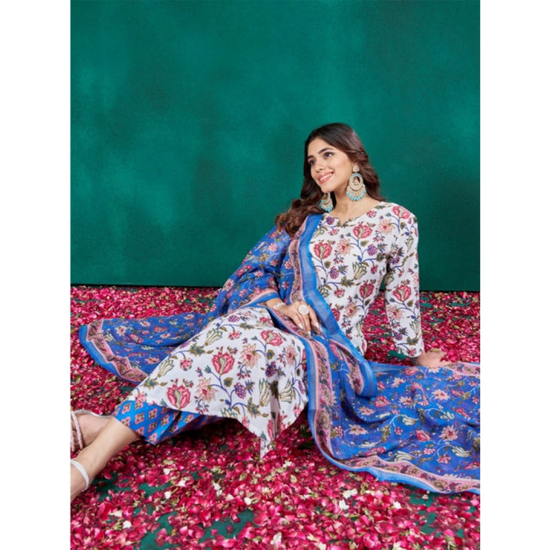 Mayawye Women's Cotton Blend Printed Kurti With Pant Dupatta Set (Multicolor)
