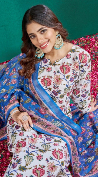 Mayawye Women's Cotton Blend Printed Kurti With Pant Dupatta Set (Multicolor)