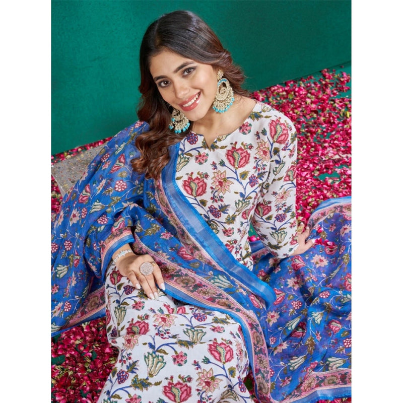 Mayawye Women's Cotton Blend Printed Kurti With Pant Dupatta Set (Multicolor)