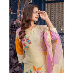 Mayawye Women's Cotton Blend Printed Kurti With Pant Dupatta Set (Cream)