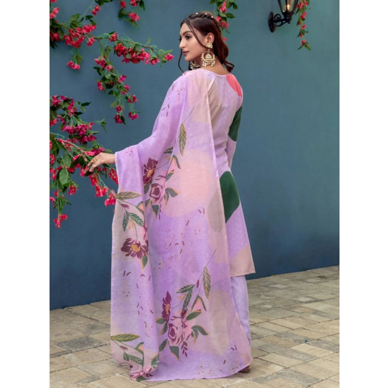 Mayawye Women's Cotton Blend Printed Kurti With Pant Dupatta Set (Lavender)