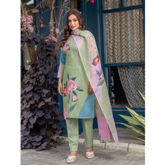Mayawye Women's Cotton Blend Printed Kurti With Pant Dupatta Set (Mehendi)