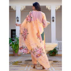 Mayawye Women's Cotton Blend Printed Kurti With Pant Dupatta Set (Orange)