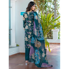 Mayawye Women's Cotton Blend Printed Kurti With Pant Dupatta Set (Rama)