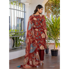 Mayawye Women's Cotton Blend Printed Kurti With Pant Dupatta Set (Rust)