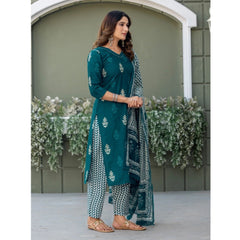 Mayawye Women's Cotton Blend Printed Kurti With Pant Dupatta Set (Morpichh)