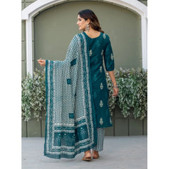 Mayawye Women's Cotton Blend Printed Kurti With Pant Dupatta Set (Morpichh)