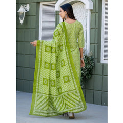 Mayawye Women's Cotton Blend Printed Kurti With Pant Dupatta Set (Parrot)